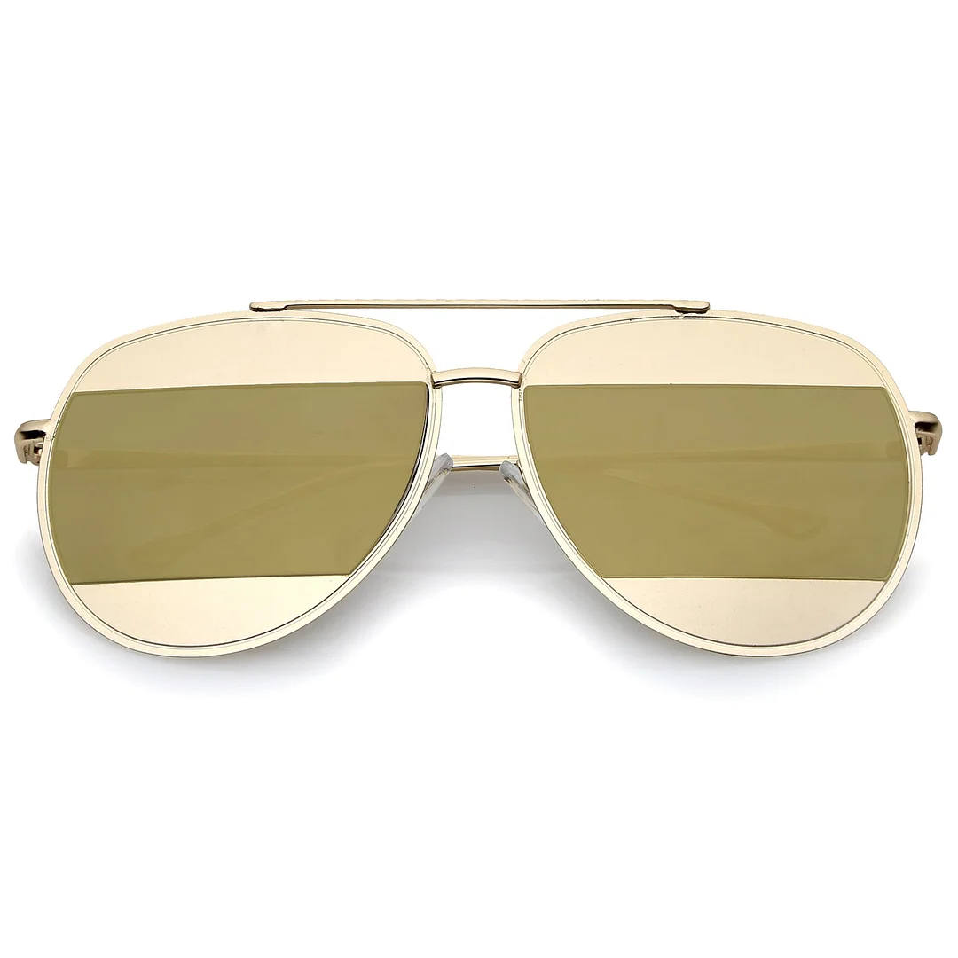 Two-Toned Metal Thin Temple Brow Bar Colored Mirror Split Lens Aviator glasses 57mm