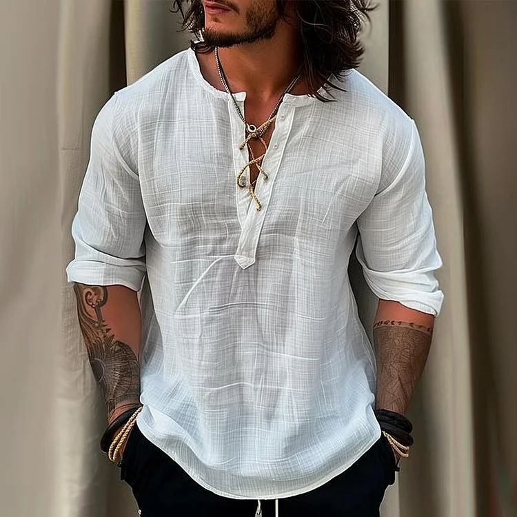 Mason Linen Lace-Up Casual Shirt