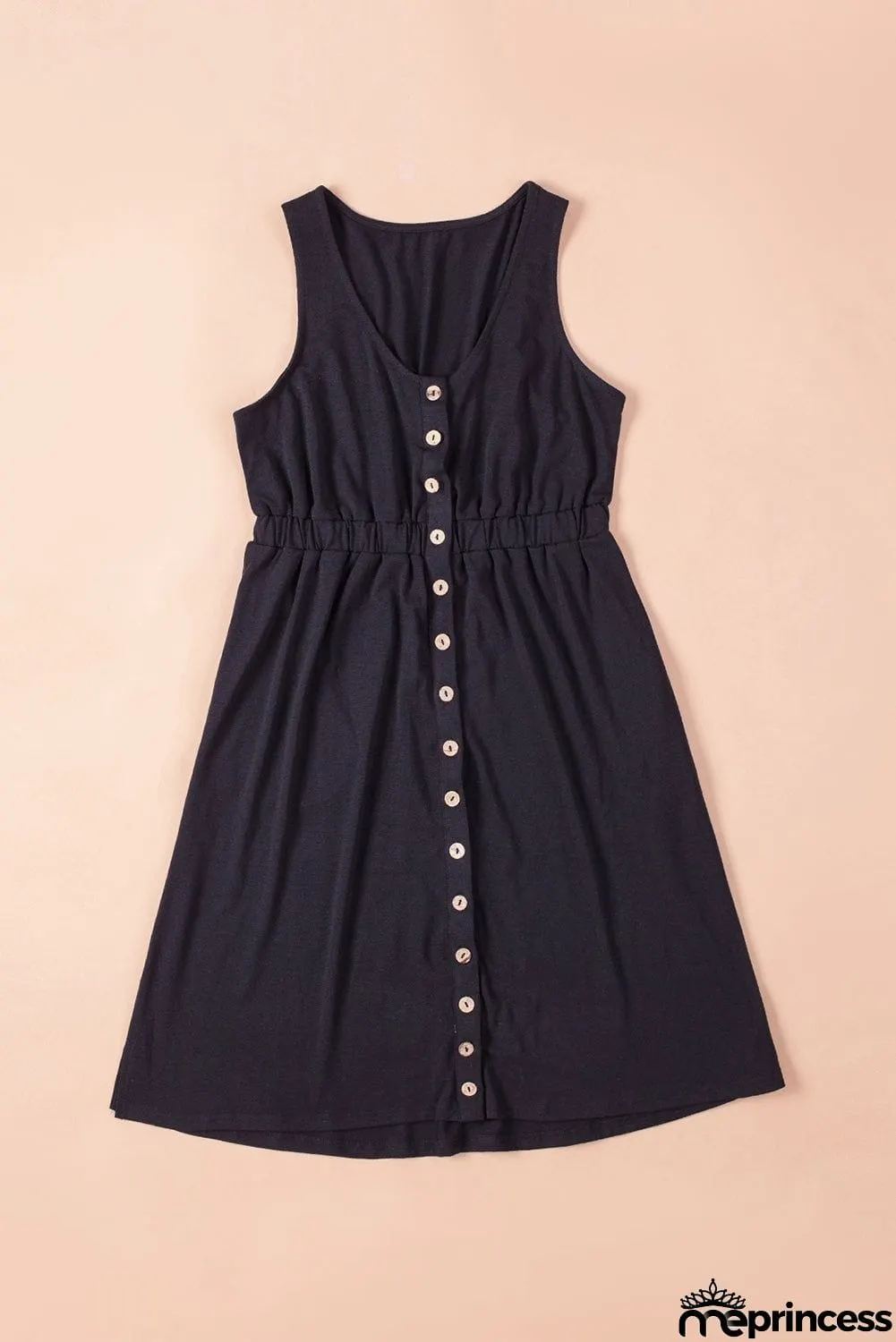 Buttons Sleeveless High Waist Mini Dress