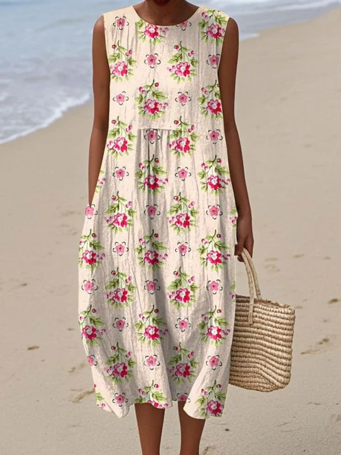 Women's Vintage Floral Print Casual Dress 