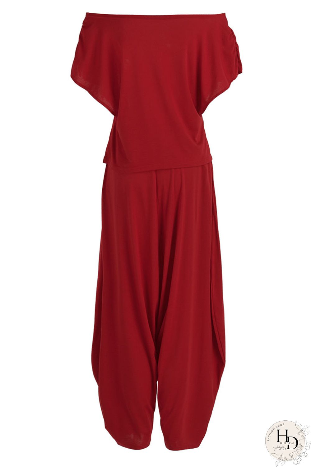 Red Casual Solid Patchwork Fold Asymmetrical Oblique Collar Short Sleeve Two Pieces