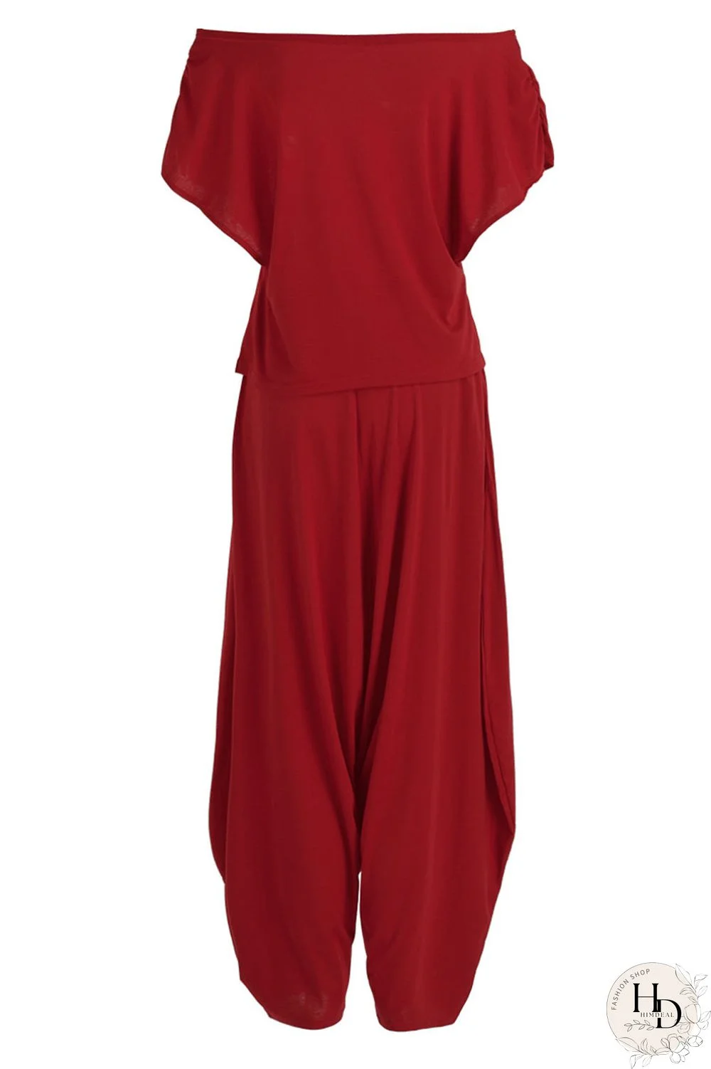 Red Casual Solid Patchwork Fold Asymmetrical Oblique Collar Short Sleeve Two Pieces