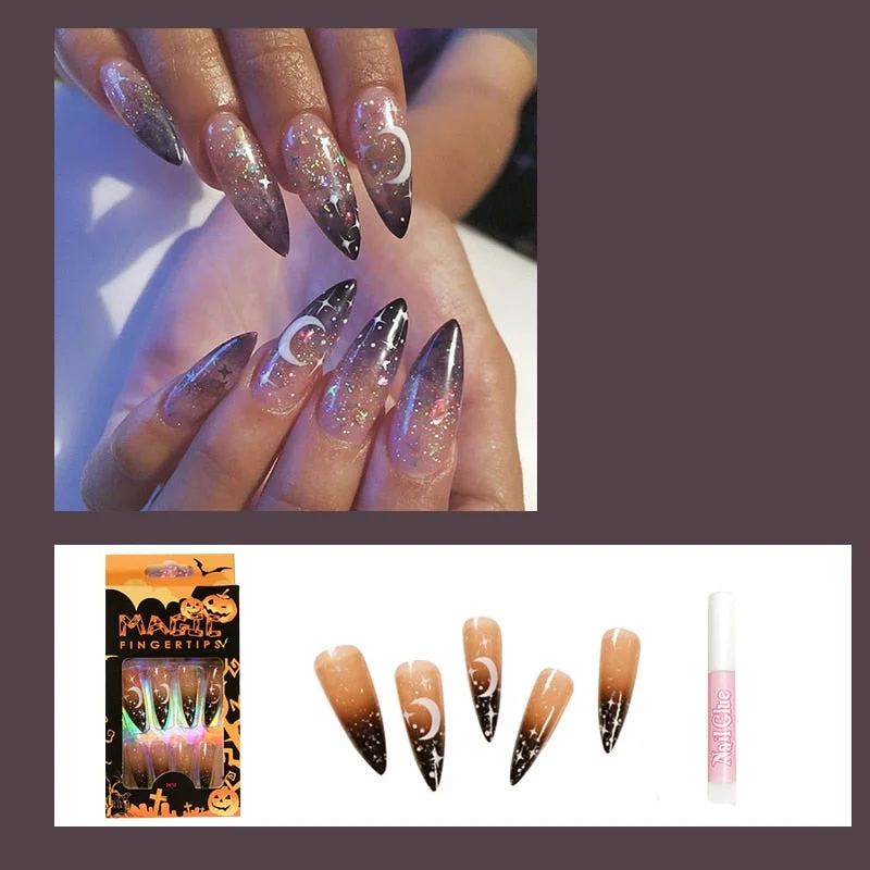 24pcs 4 Fire Patterns Design Cool Girls Hand Decorative False Nails with Glue Full Cover Detachable false nails with designs-Nail Inspo