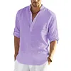 Men's Linen Shirt Henley Casual Outdoor Shirt Long Sleeve Plain Collar Casual Hawaiian Clothing by Inlyline