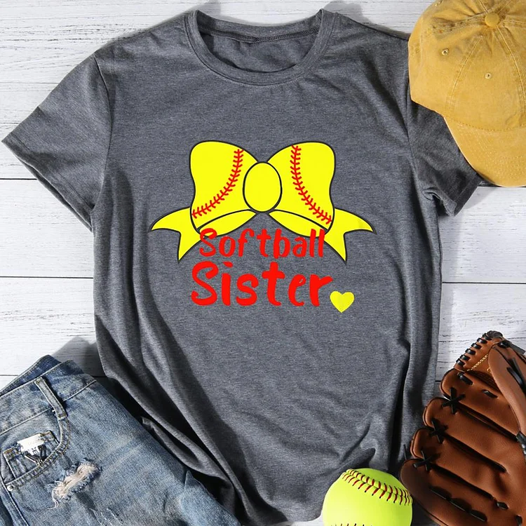 Softball Sister Round Neck T-shirt-Annaletters