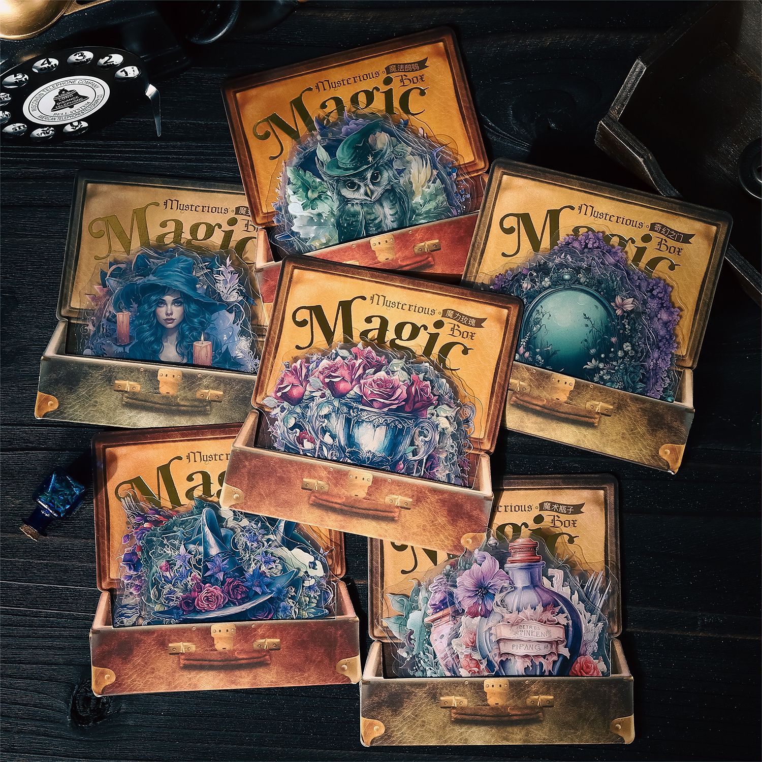 PET 스티커 - 미스터리 박스 시리즈 빈티지 고딕 매직 캐릭터 꽃 풍경