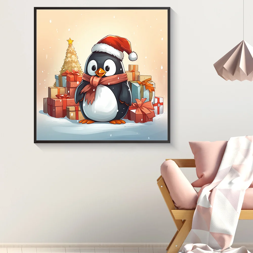 Full Round Diamond Painting 30*30cm - Penguin Giving Gifts