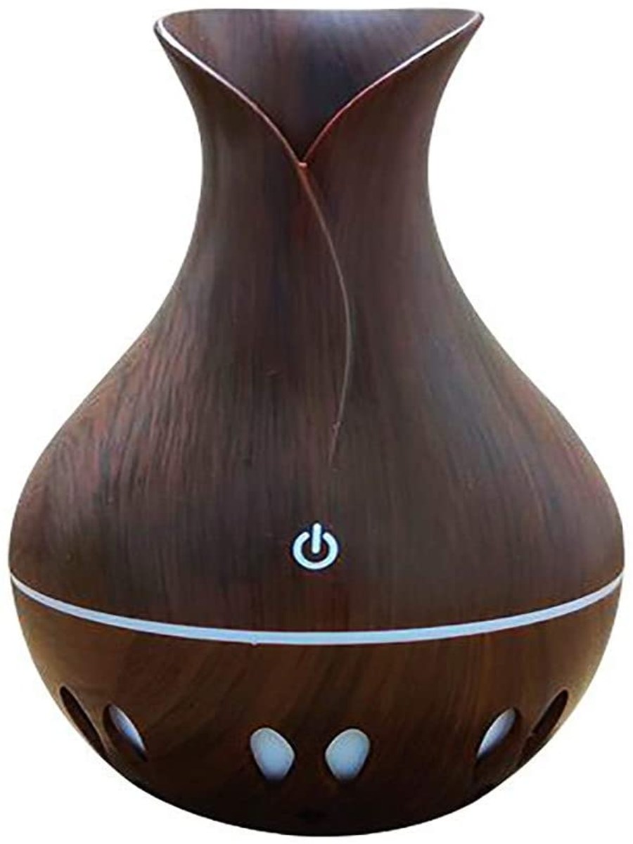 

130ml USB Small Vase Humidifier Mini Hollow Transparent Indoor Office Decor, Light wood, 501 Original