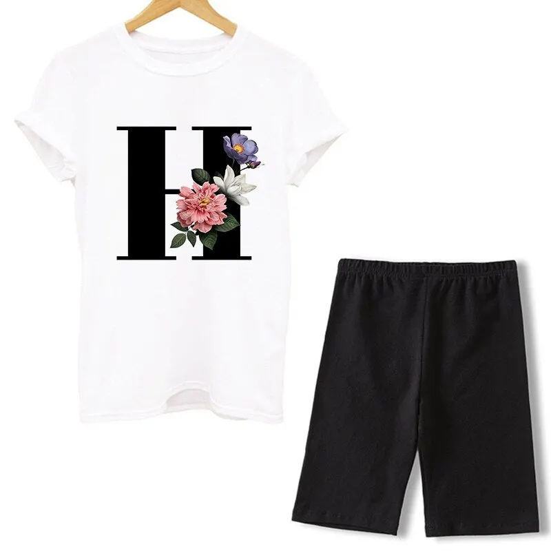 Women Two Piece Set Letter T Shirts And Shorts Sets Summer Short Sleeve O-neck Casual Biker Tracksuit Sexy Outfit For Woman 2