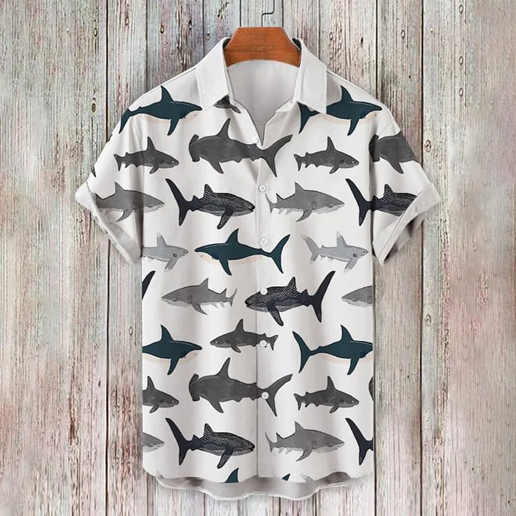 Shark Print Short Sleeve Casual Shirt