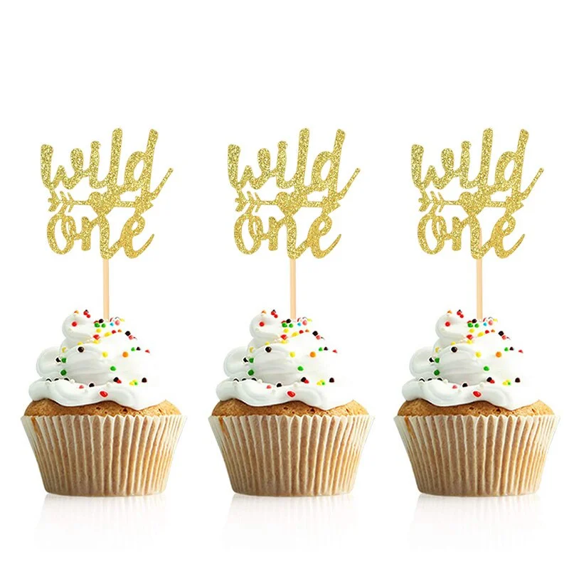 10Pcs Gold Oh Baby Cupcake Topper Boy Girl Baby Shower Gender Reveal Kids 1st Birthday Party Decoration Cake Decorating Supplies