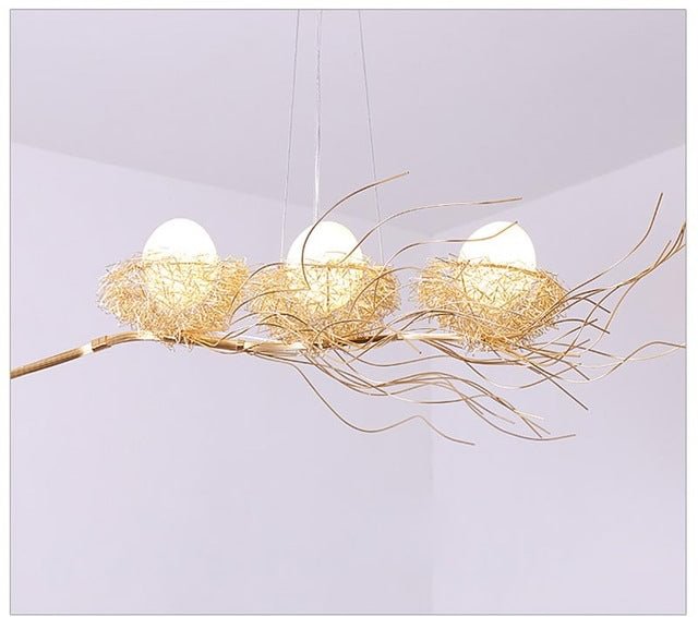 Led Bird Nest Modern Gold Ceiling Chandelier Vintage Oriental Industrial Nordic Lustre Lamp For Living Room Pendant Birds Lights