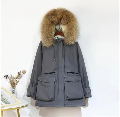 Fitaylor Large Natural Fox Fur Hooded Winter Jacket Women 90% White Duck Down Thick Parkas Warm Sash Tie Up Snow Coat
