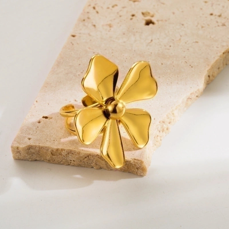 Elegant Retro Geometric Flower Stainless Steel Plating 18k Gold Plated Open Rings