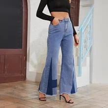 Zingj Blue Wide leg Jeans For Women Patchwork Denim Pants Woman Fashion Streetwear Baggy Pants Woman Mid-Waist Woman Trousers