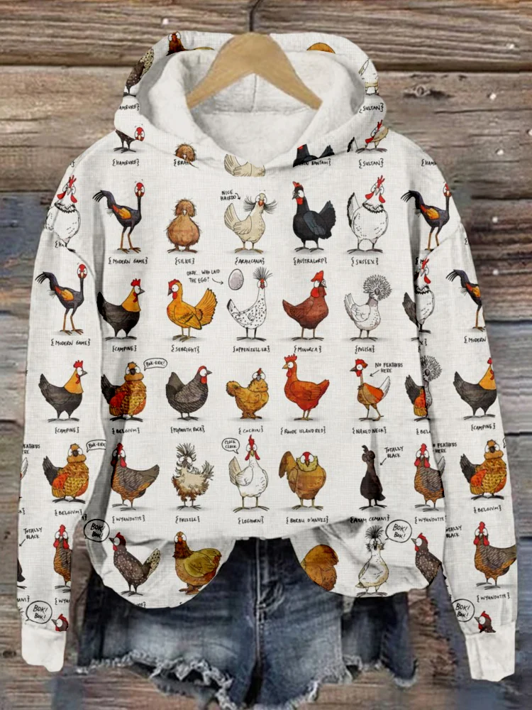 Wearshes Chickens of the World Pattern Vintage Comfy Hoodie