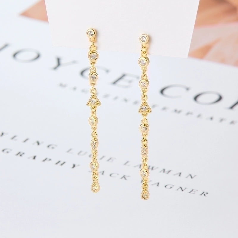 1 Pair 925 Sterling Silver Zircon Geometric Solid Color Ear Line