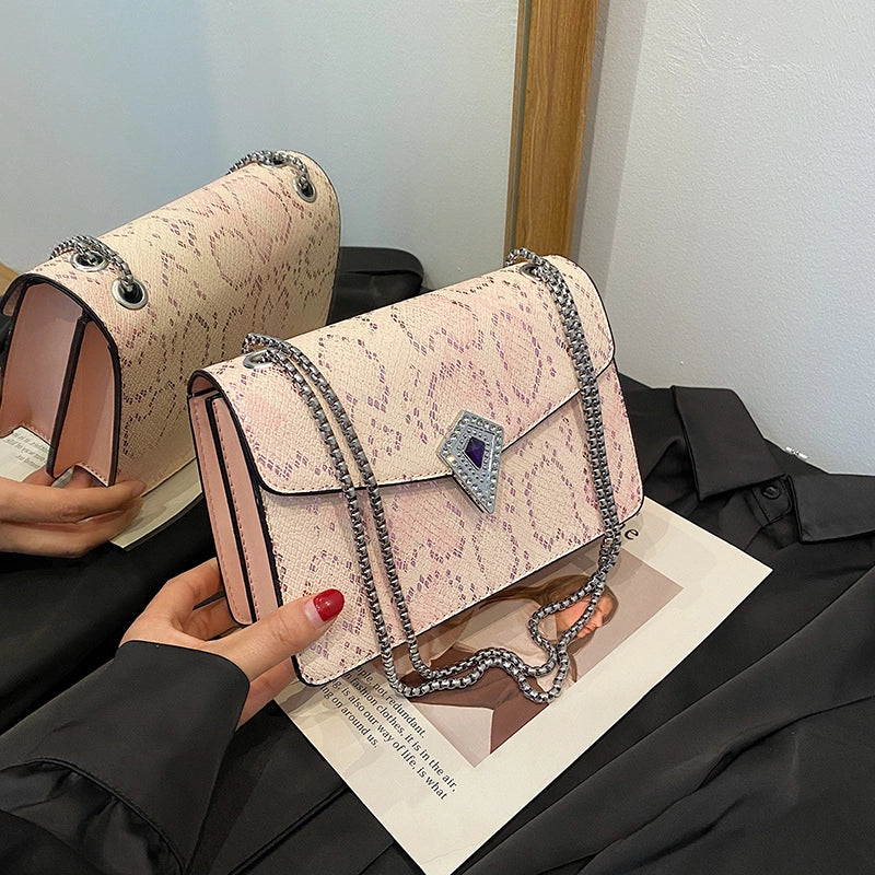 Women’s Small Pu Leather Snakeskin Elegant Square Magnetic Buckle Crossbody Bag