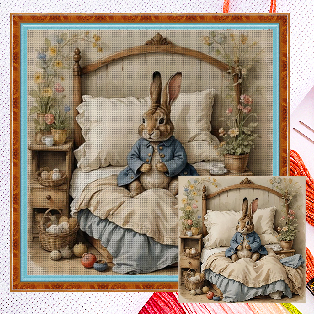 Retro Rabbits Full 11CT Counted Canvas(40*40cm) Cross Stitch