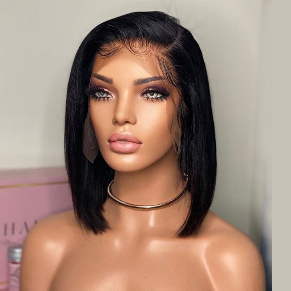 Short Bob Human Hair Wigs Brazilian 13X4 Glueless Straight Lace Front Wigs For Women Transparent Lace Pre Plucked Bone Bob Wig US Mall Lifes