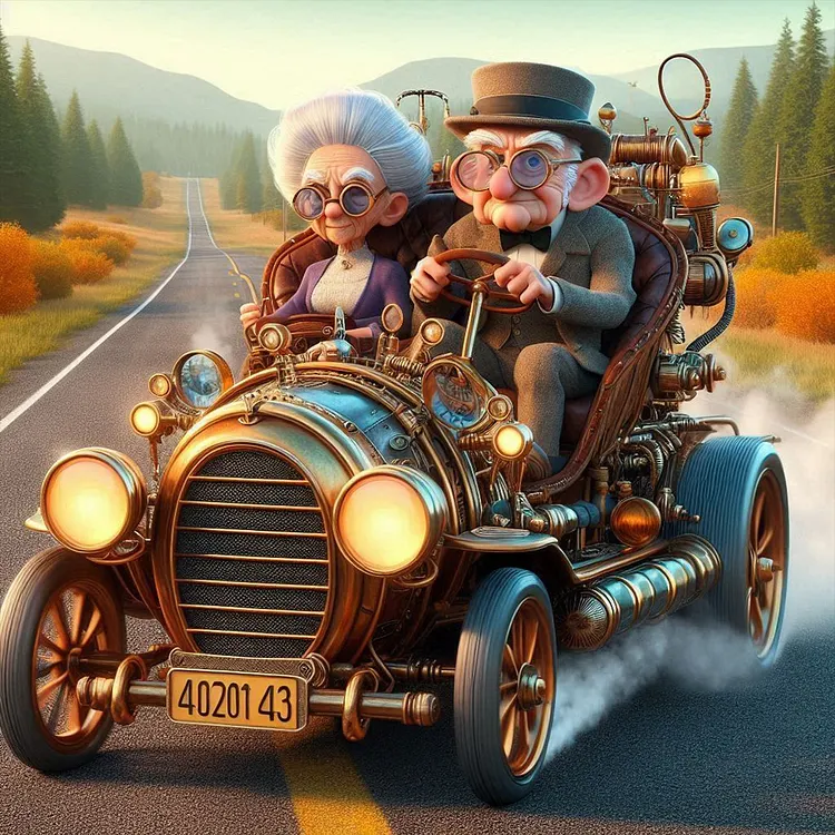 Outing Grandpa And Grandma 40*40CM (Canvas) Full Round Drill Diamond Painting gbfke