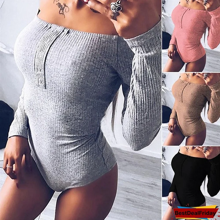 2018 Womens Clothing Fashion Sexy Women Bodysuits Off Shoulder Skinny Jumpsuits Long Sleeve T Shirt Casual Tops For Women