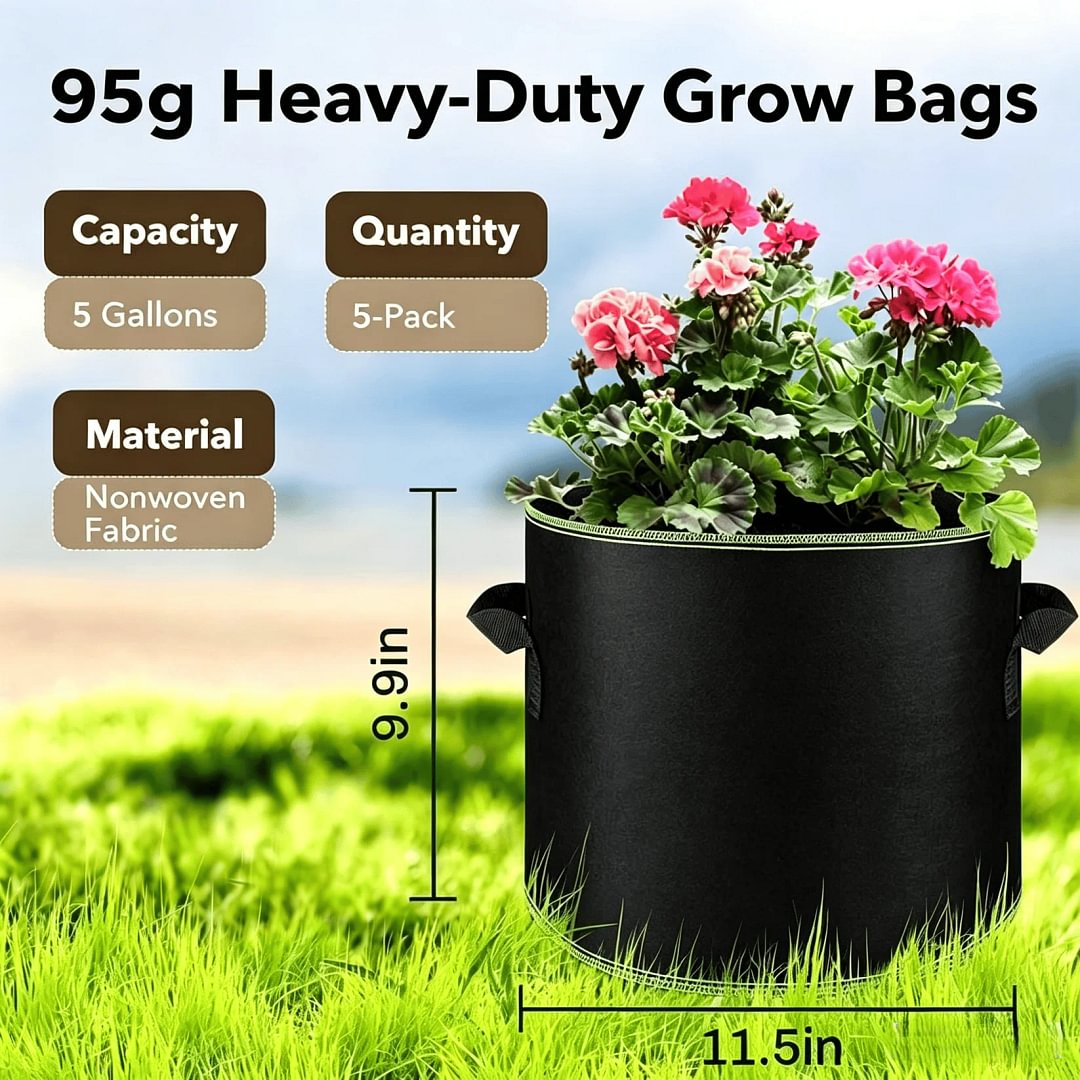 🌱 5-Pack 5 Gallon Grow Bags &ndash; Heavy Duty Aeration Fabric Pots with Handles for Vegetables, Flowers & Fruits 🪴