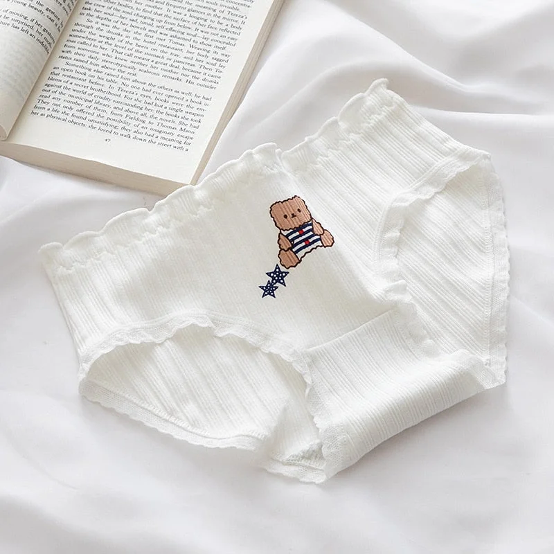 New Women's Cotton Underwear Sexy Lace Panties Fashion Cartoon Comfort Briefs Mid Waist Seamless Underpants Female Lingerie