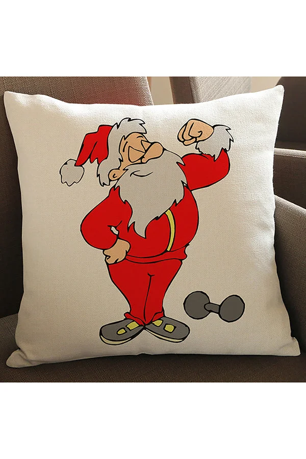 Cute Santa Claus Dumbbell Print Merry Christmas Throw Pillow Cover Gray-elleschic