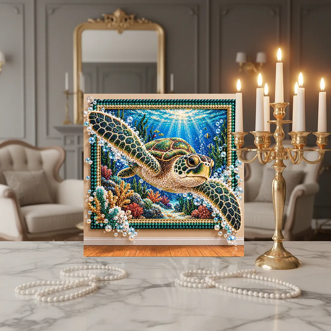 Framed Pearl Painting Kit Turtle Underwater Art 11.81x11.81in