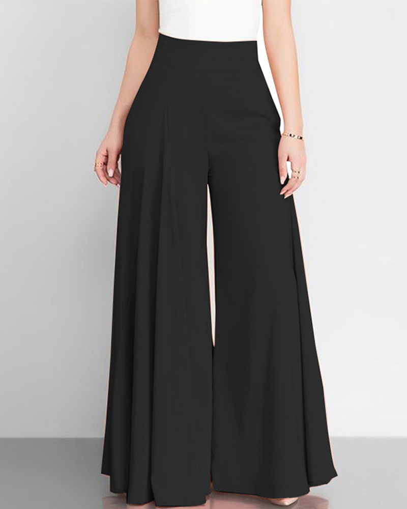 Solid Color High Waist Wide Leg Pants