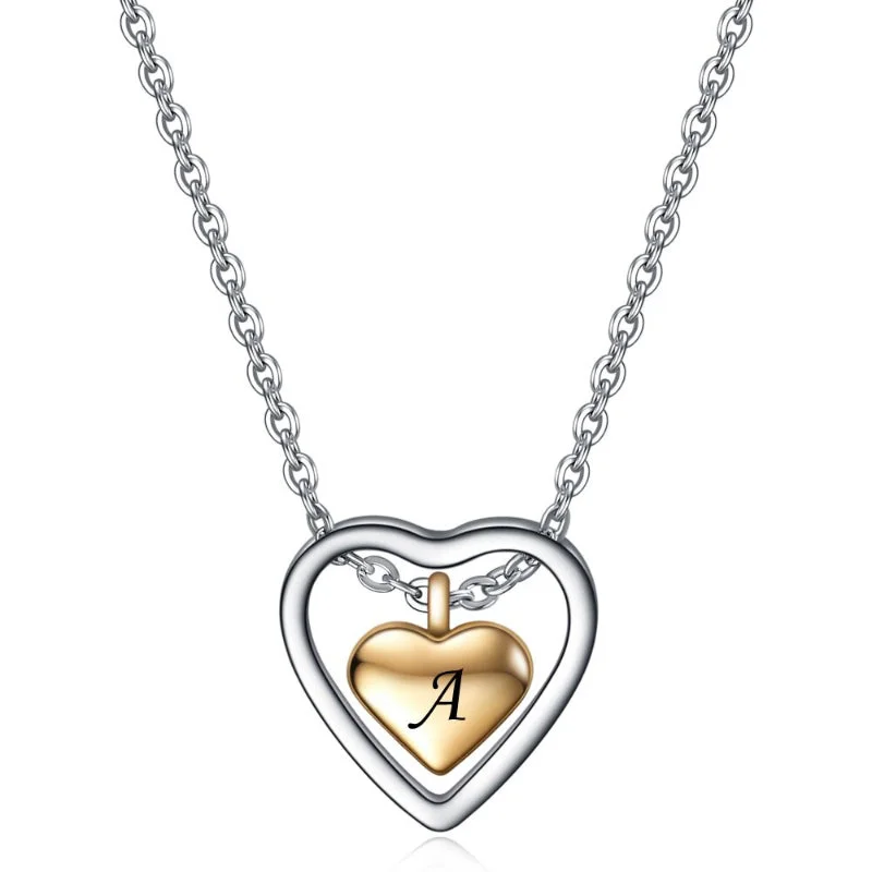 Personalized Heart Pendant Necklaces with A-Z Initial Letter Charm