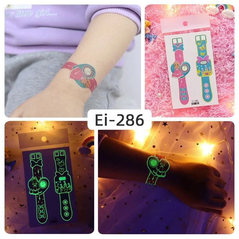 24 kinds Luminous Tattoo Sticker Children Arm Face Glowing Tattoos Watch Boys Body Art Girls Tatto Party Makeup Kids Gift