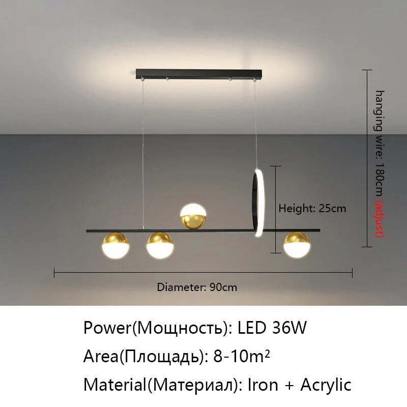 Modern LED Pendant Lights Chandelier Gold Black Dining Room Table Light Nordic Creative Bar Counter Long Strip Indoor Lamp