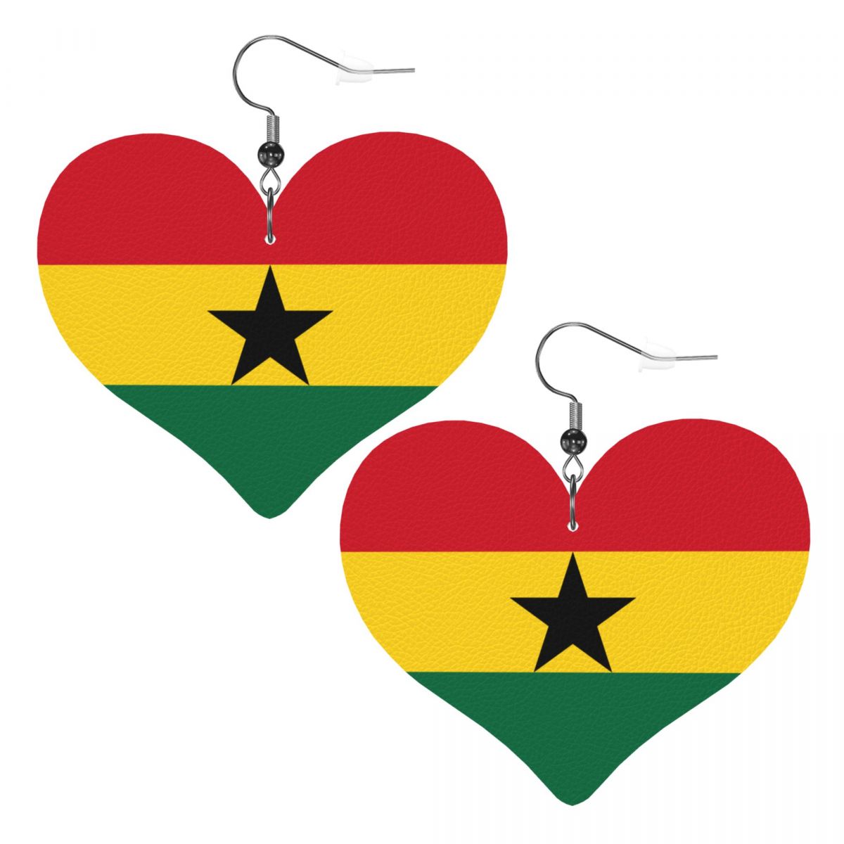Ghana Flag Heart Leather Earrings