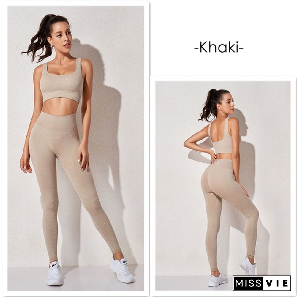 Womens Sportswear Yoga Set Workout Clothes Athletic Wear Sports Gym Legging Seamless