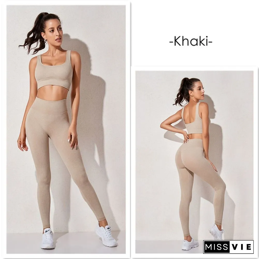 Womens Sportswear Yoga Set Workout Clothes Athletic Wear Sports Gym Legging Seamless