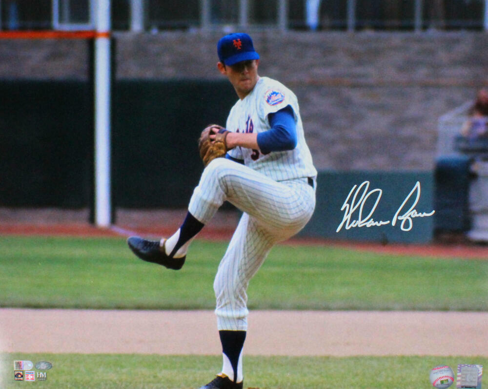 Nolan Ryan Autographed NY Mets 16X20 HM Pitching Photo Poster painting- AIV Verified/Ryan Holo