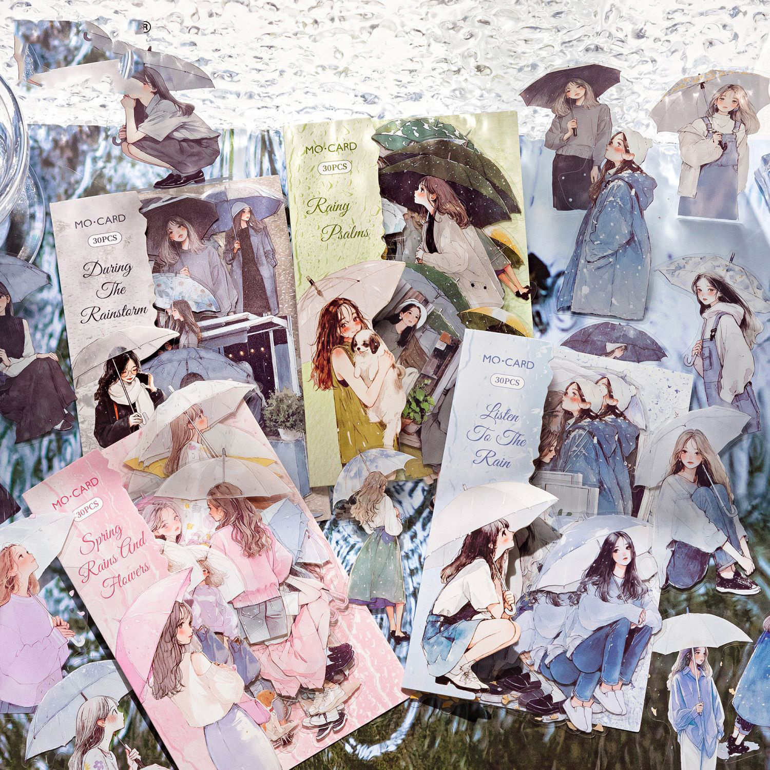 PET 스티커 - 레인 오버추어 시리즈 빈티지 우산 캐릭터