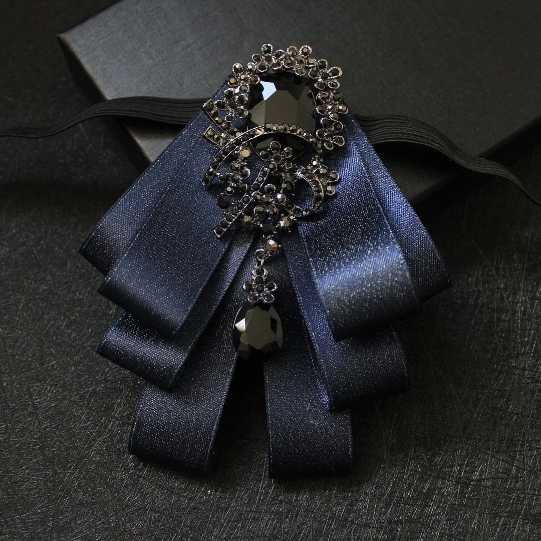 Luxury Black Rhinestone Handmade Bow Tie Men's Wedding Groomsman High-end British Boy Business Suit Shirt Bowtie Set