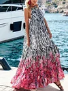 Floral-Print Loose Halterneck Maxi Dress