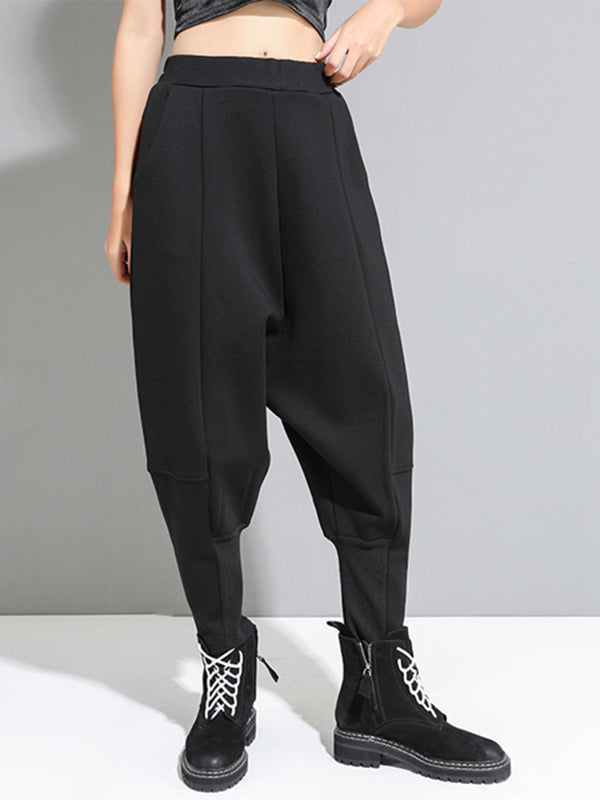 Stylish Black Velvet Split-Joint Harem Pants