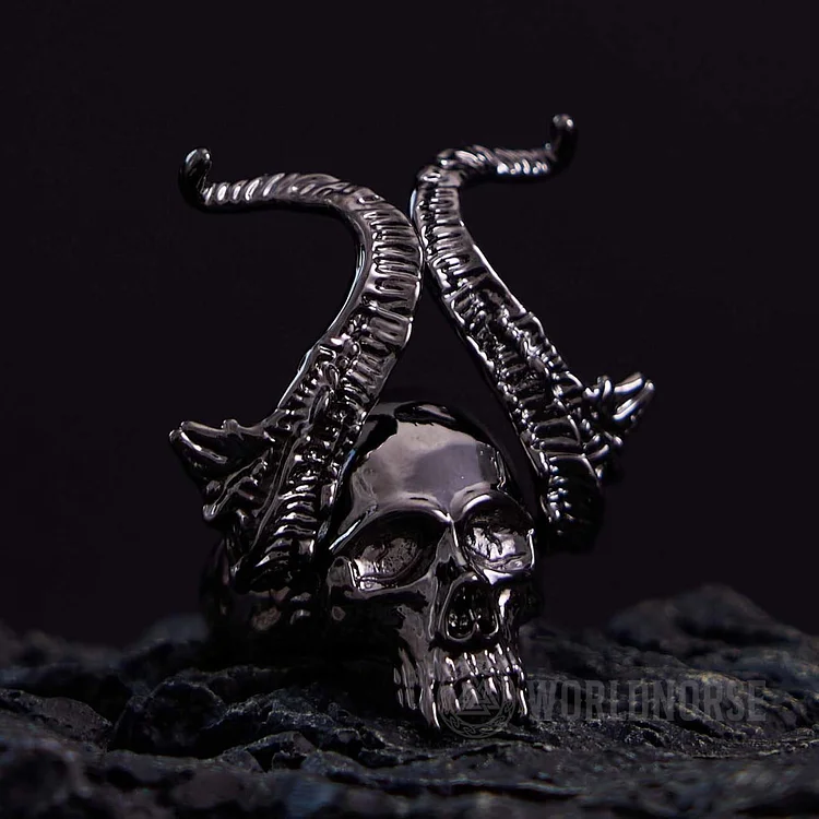 Coutureaura Devil Horns Black Skull Ring