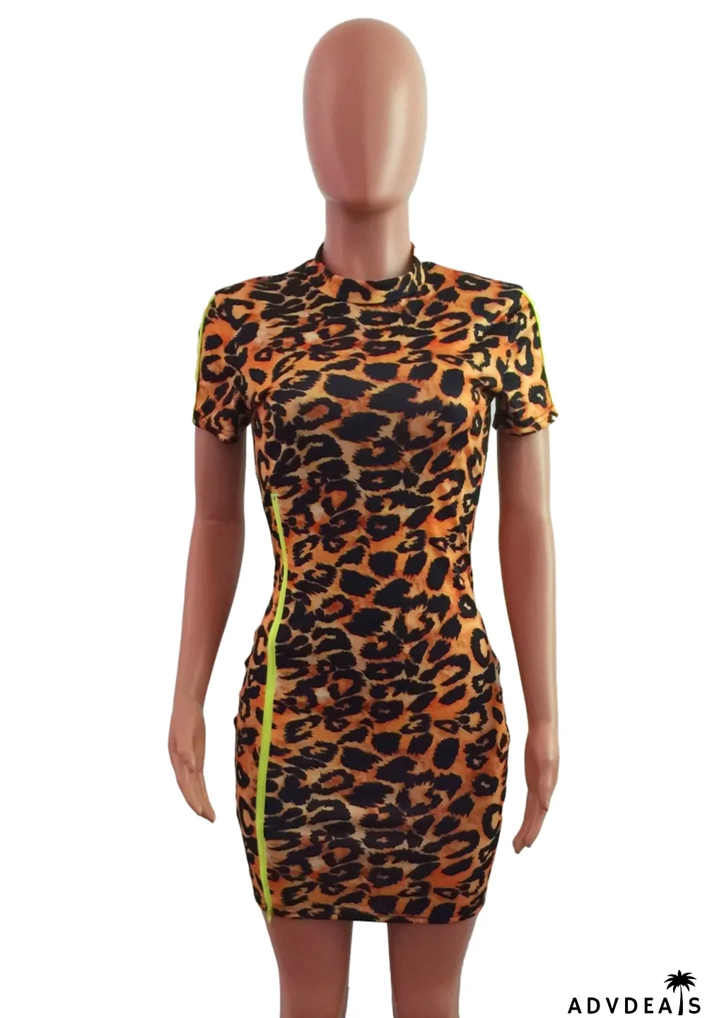 Summer Leopard Print Short Sleeve Mini Bodycon Dress