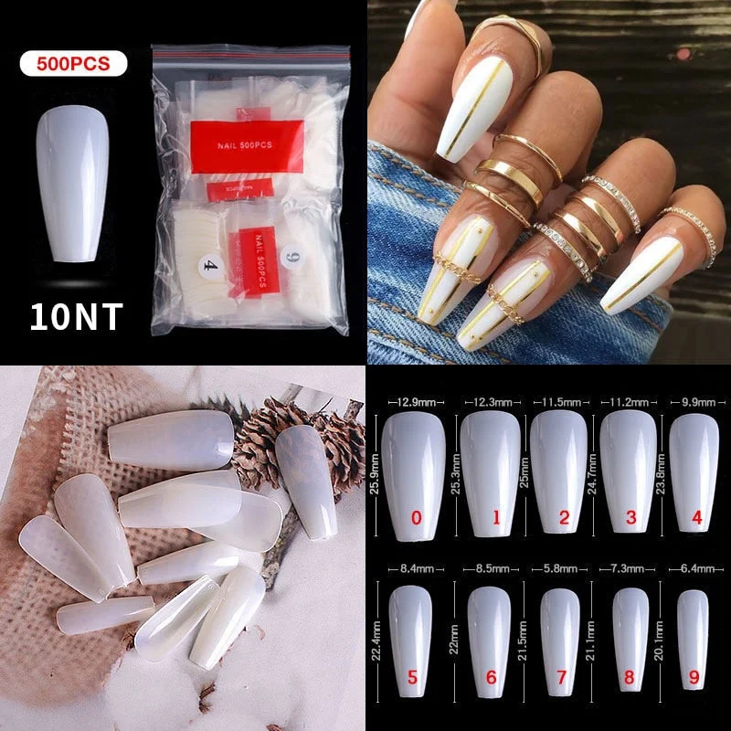 500Pcs False Nail Extension French Natural Transparent Stiletto Coffin False Nails Tips Long Acrylic UV Gel Nail Polish Manicure-Nail Inspo