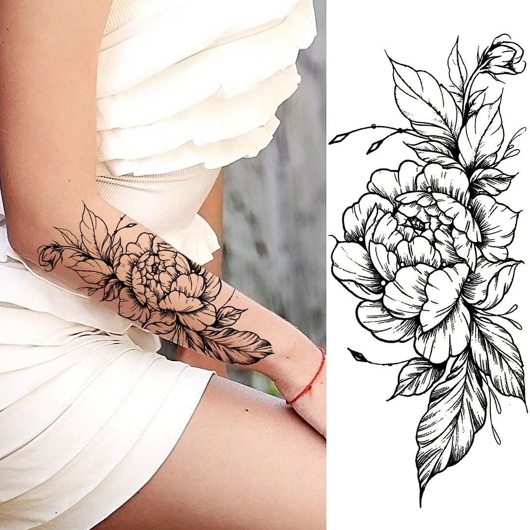 Black Lotus Pendant Temporary Tattoos For Women Adult Rose Flower Jewelry Fake Tattoo Fashion Calf Waterproof Half Sleeve Tatoos