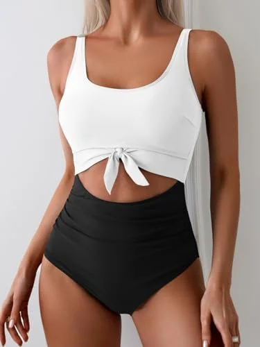 Women's One Piece Tummy Control Cut Out Tie Knot Swimsuit