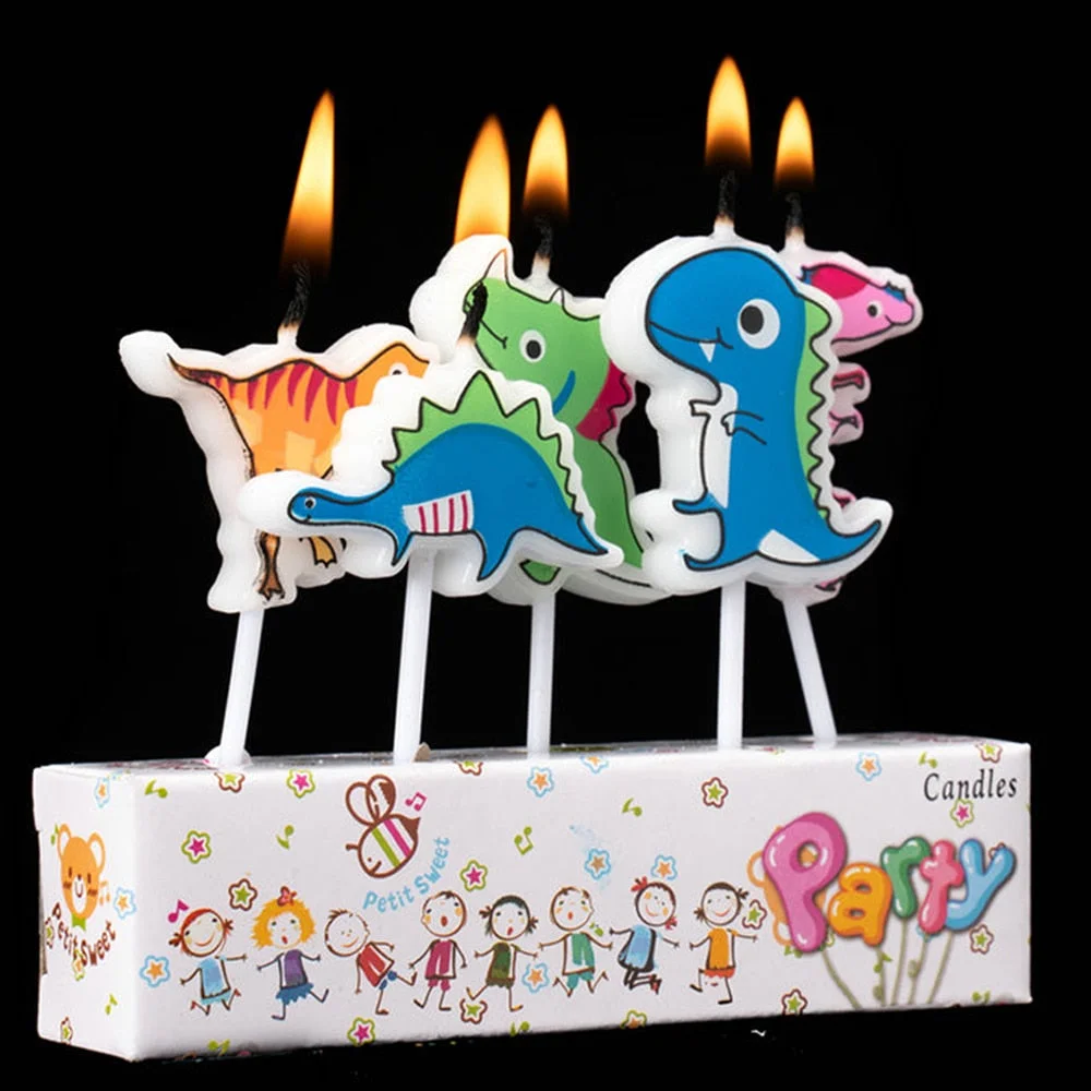 5Pcs/Pack Cute Dinosaur Candles Creative Craft Candles Children's Birthday Party Cartoon Candle No Smoke Cake Baking Decoration
