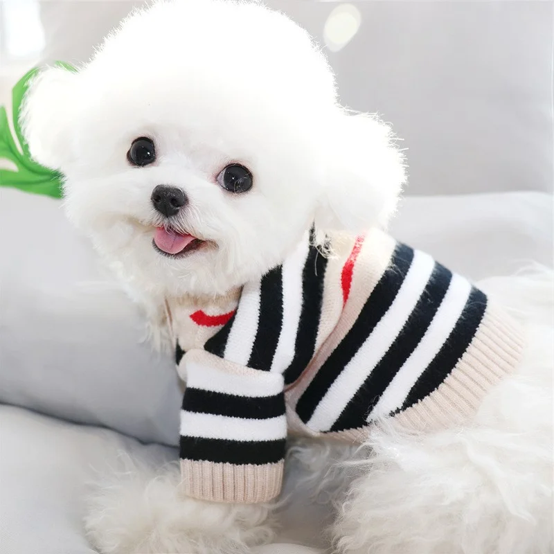 Button striped dog sweater