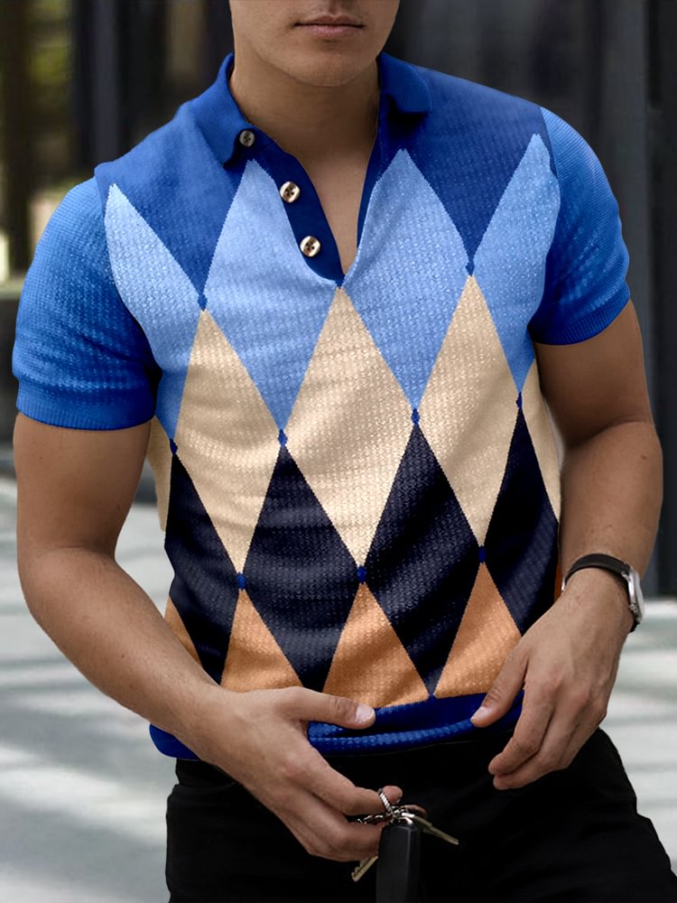 Casual fashion diamond knit men's polo shirt